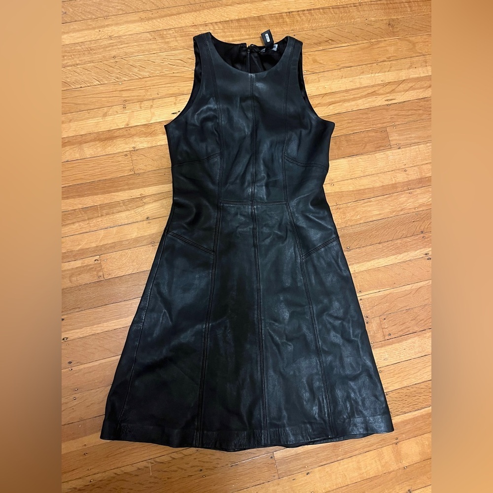 Buttery leather LBD black flare dress 0 White House Black Market sleeveless midi